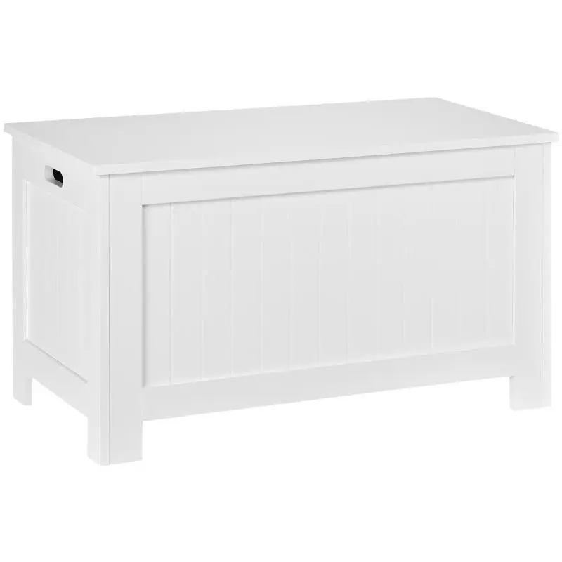 Multipurpose MDF Wood Storage Bench, 2 Handles and Safety-Lock Lid, 81x40x46cm, White