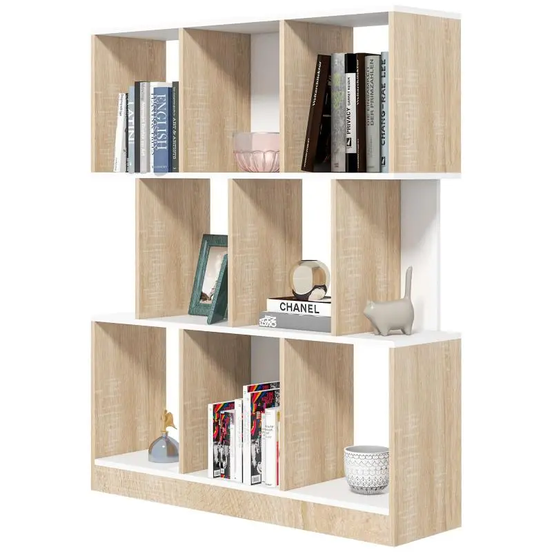 8-Shelf Wooden Bookcase for Living Room and Bedroom, 100x27x124 cm, Oak and White