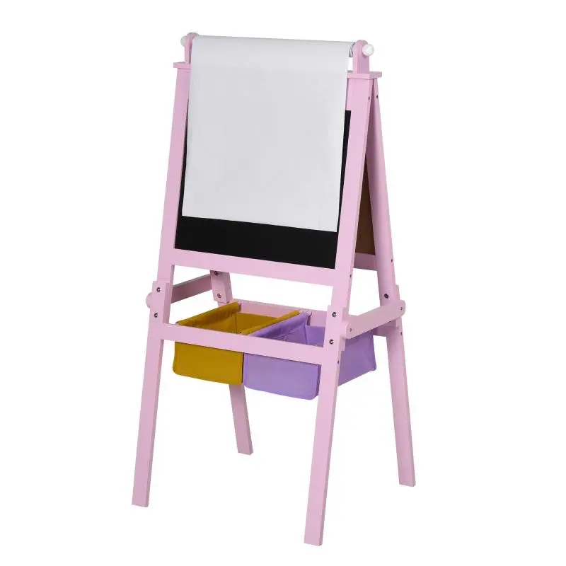 Pink Wooden 3-in-1 Kids' Easel: Whiteboard, Blackboard, and Paper Roll Holder