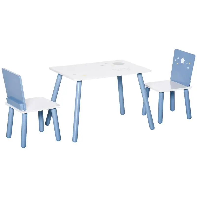 Blue and White Wooden Table and Chairs Set for Boys and Girls Aged 2–4