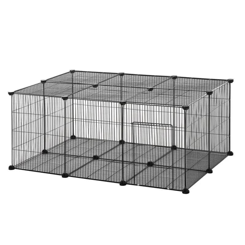 Rabbit and Small Animal Cage, 22 Modular Metal Panels with Door, Black, 105 x 70 x 45 cm
