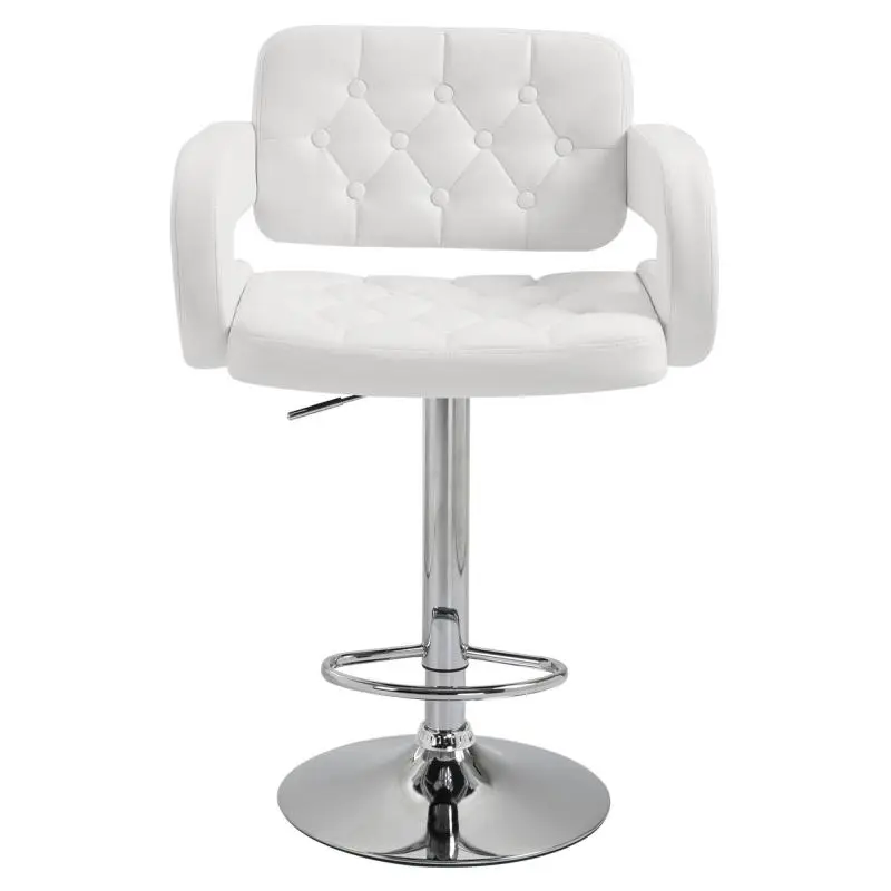 Height-Adjustable Bar Stool, PU Kitchen Stool with Backrest, Footrest, Armrests, and Soft Seat, Steel Frame, 360 Degrees Swivel, for Kitchen Peninsula, White