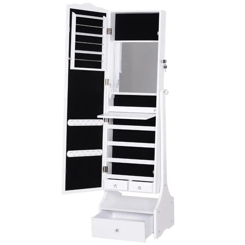 LED Jewelry Armoire with Mirror and Drawer Base – Jewelry and Accessory Organizer – 45x36x150 cm
