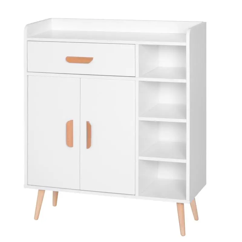 Modern Sideboard with Cabinet and Drawer, Wooden Multi-Purpose Unit for Kitchen and Living Room, 80 x 29.5 x 96 cm, White