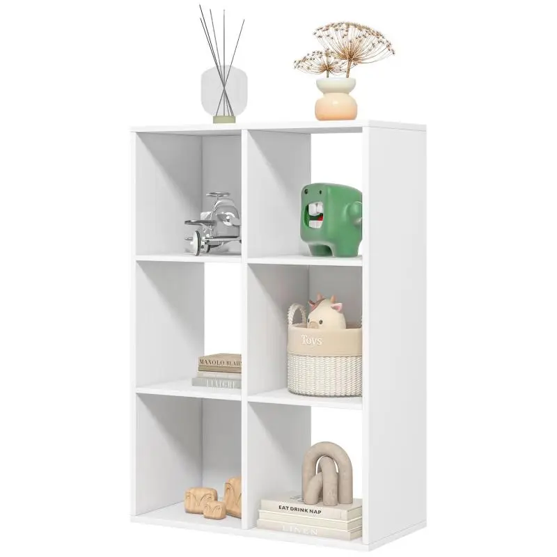 Rustic-Style 6-Cube Storage Bookcase, Modern Wooden Bookcase for Kids Room, Study, or Office, 61.5x29.5x91.5 cm, White