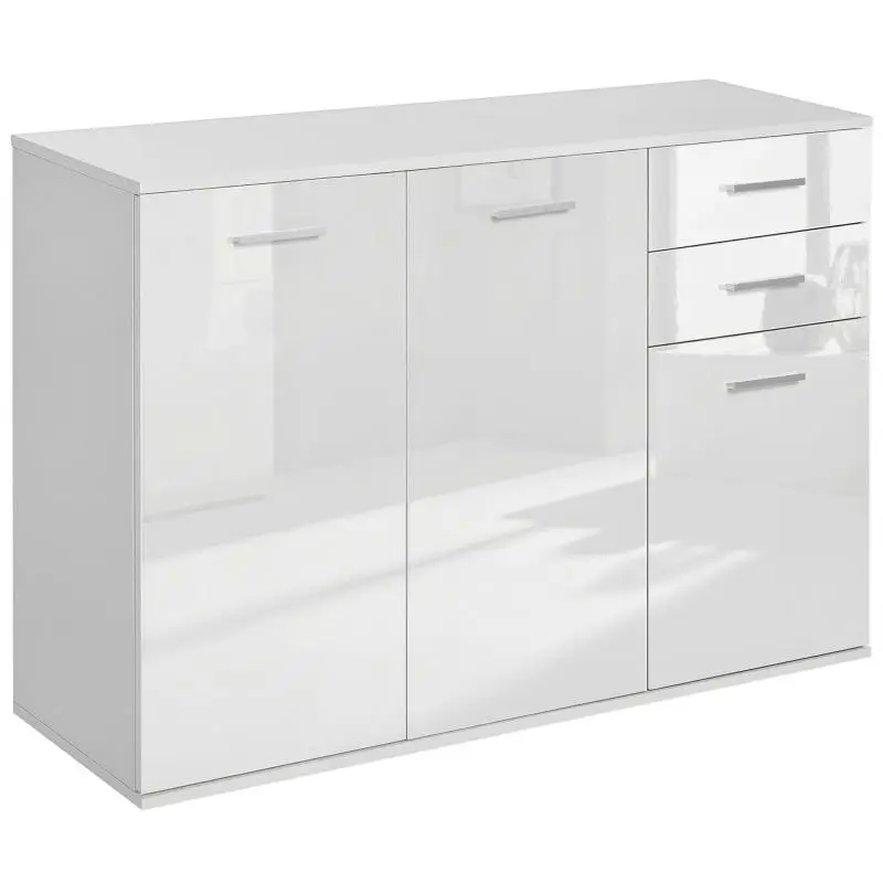 White Wooden Sideboard (106x35x76) with Adjustable Drawers for Office and Living Room