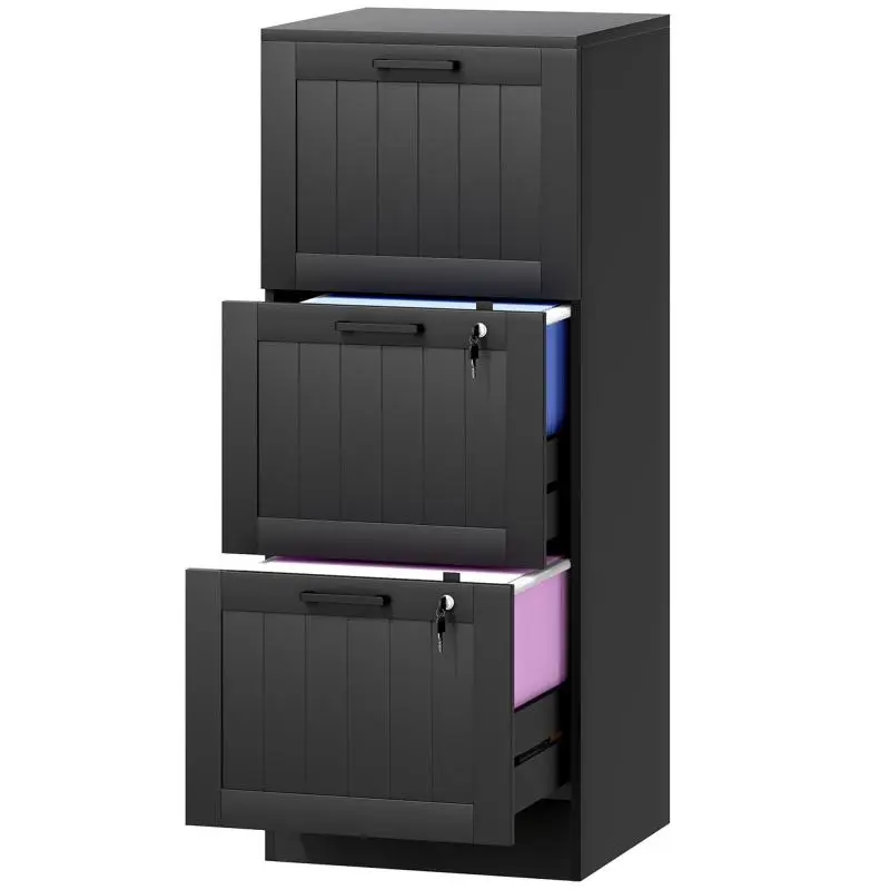 3-Drawer Filing Cabinet / Desk Pedestal with Locks – For A4 and Letter Files – 40x40x101 cm – Black