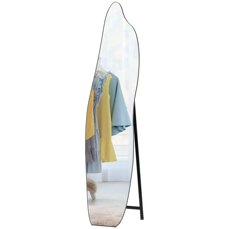 Frameless Full-Length Floor Mirror, Irregular Shape with Stand, 40x4x160 cm, Black and Silver
