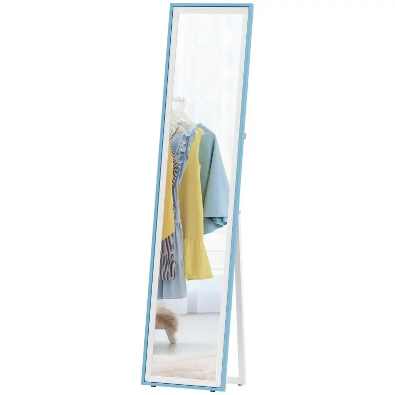 Full-Length Floor Mirror with MDF Frame – Rectangular Wall Mirror – Dual-Use Design – 37x4x157 cm – White and Blue