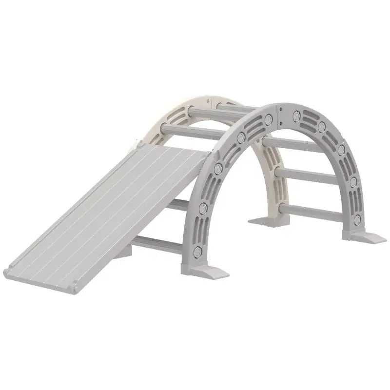 4-in-1 Climbing Set for Children Aged 18–48 Months with Rocking Climbing Arch, Ramp, and Slide – 164x70x57 cm – Grey and White