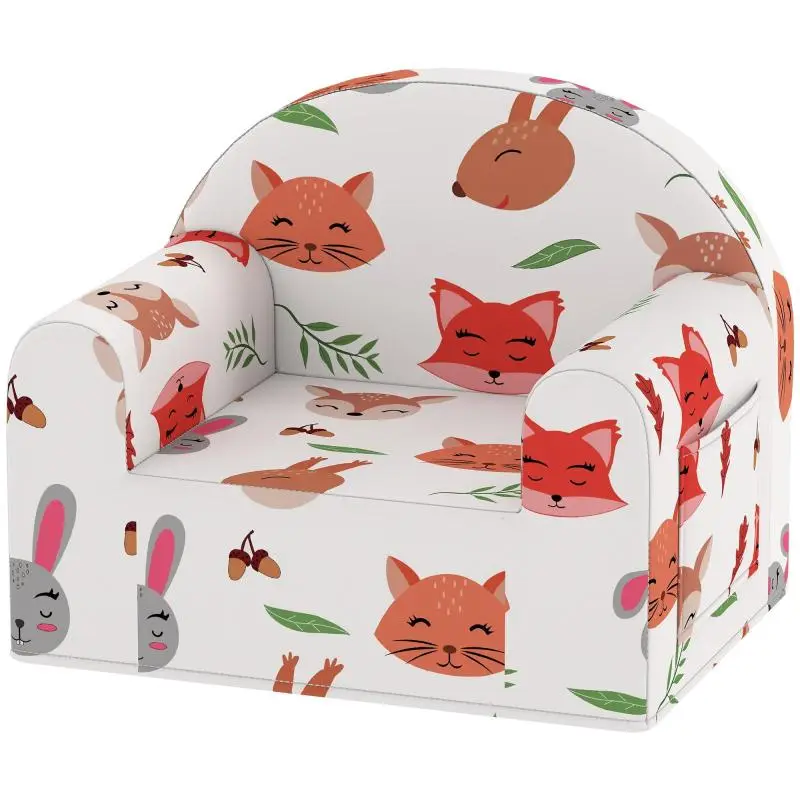 Children's Armchair with Fox Print – Sofa for Kids Aged 18–36 Months with Removable Cover and Pocket