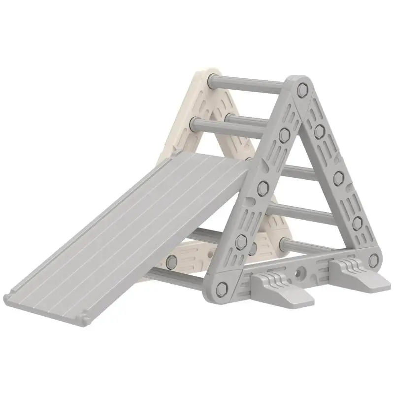 Climbing Triangle for Children Aged 18–48 Months with Slide and Climbing Ramp – 130 x 80 x 69 cm – Grey and White