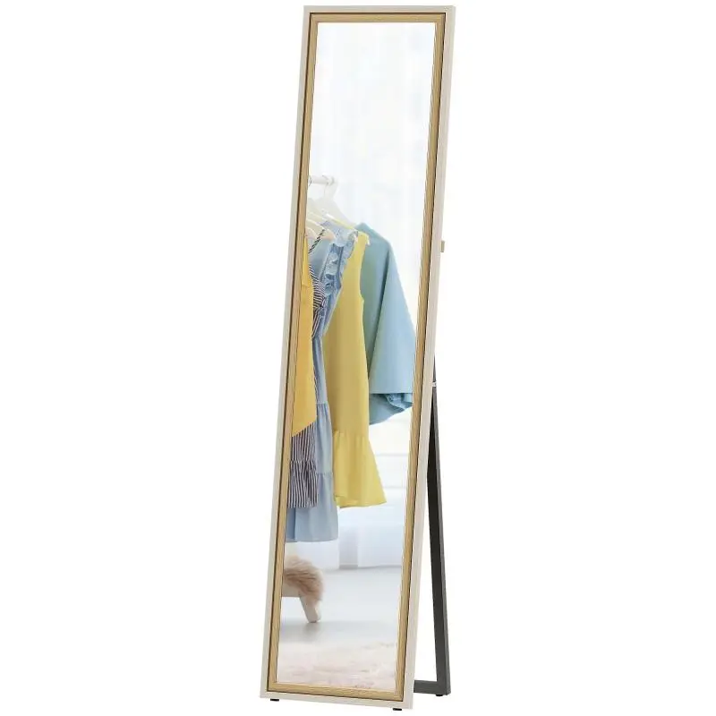 Full-Length Mirror (157x37 cm) with Two-Tone Frame – Lean-to or Wall-Mounted – White and Natural Finish