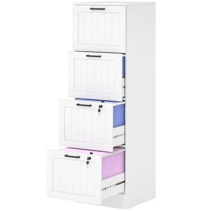4-Drawer Filing Cabinet with Locks – For A4 and Letter-Size Files – 40x40x131 cm – White