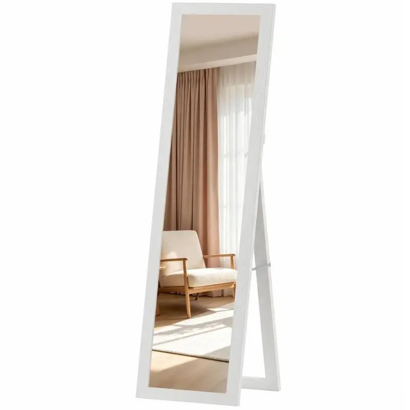Full-Length Mirror 157x37 cm with MDF Frame – White Wood-Grain Finish – Lean-to or Wall-Mounted