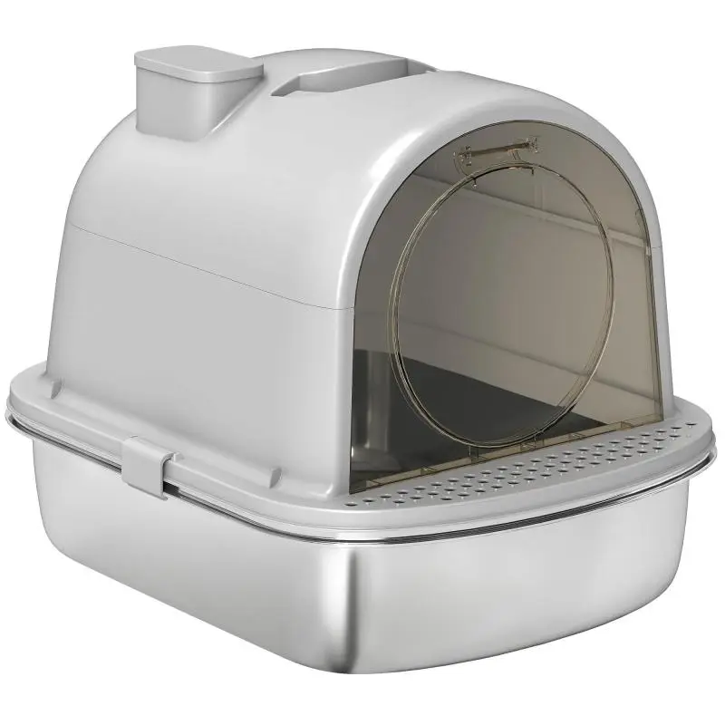 Stainless Steel Covered Litter Box with Deodorizer and Scoop, Dimensions: 52.4 x 41.3 x 39.9 cm, Gray