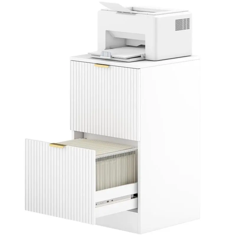 2-Drawer Desk Cabinet with Ribbed Fronts – Filing Unit for A4 or Letter Size – 40x40x71 cm – White