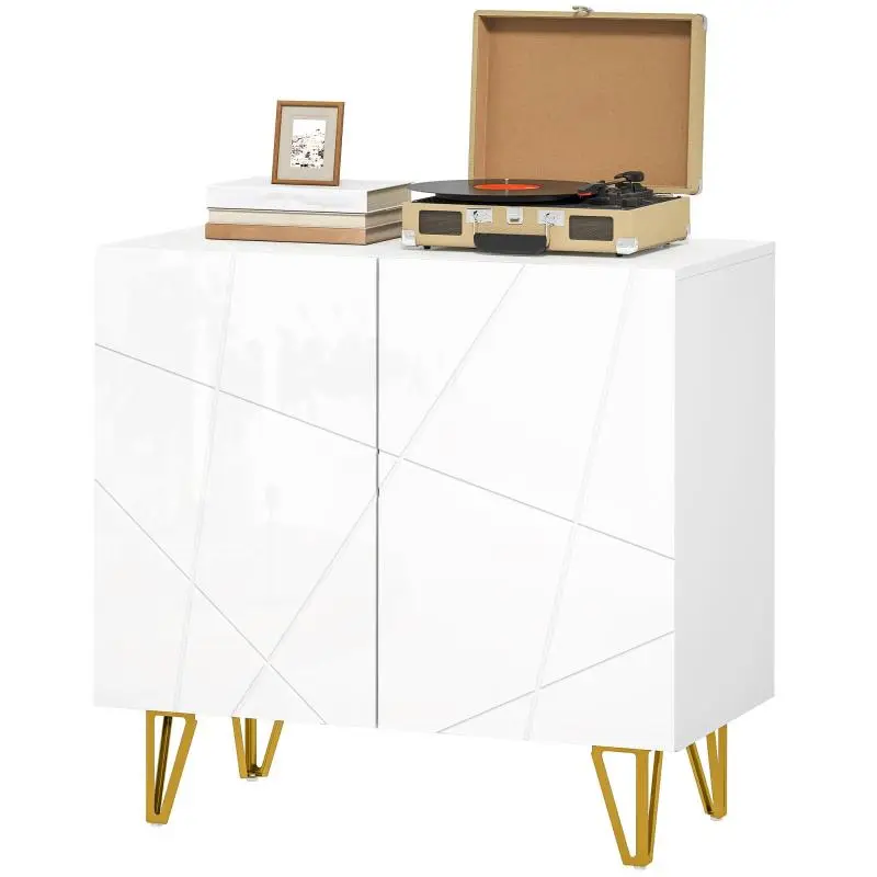 Compact Entryway Sideboard with 2 Doors and Adjustable Shelves for Kitchen or Living Room, 80x40x75 cm, Gloss White