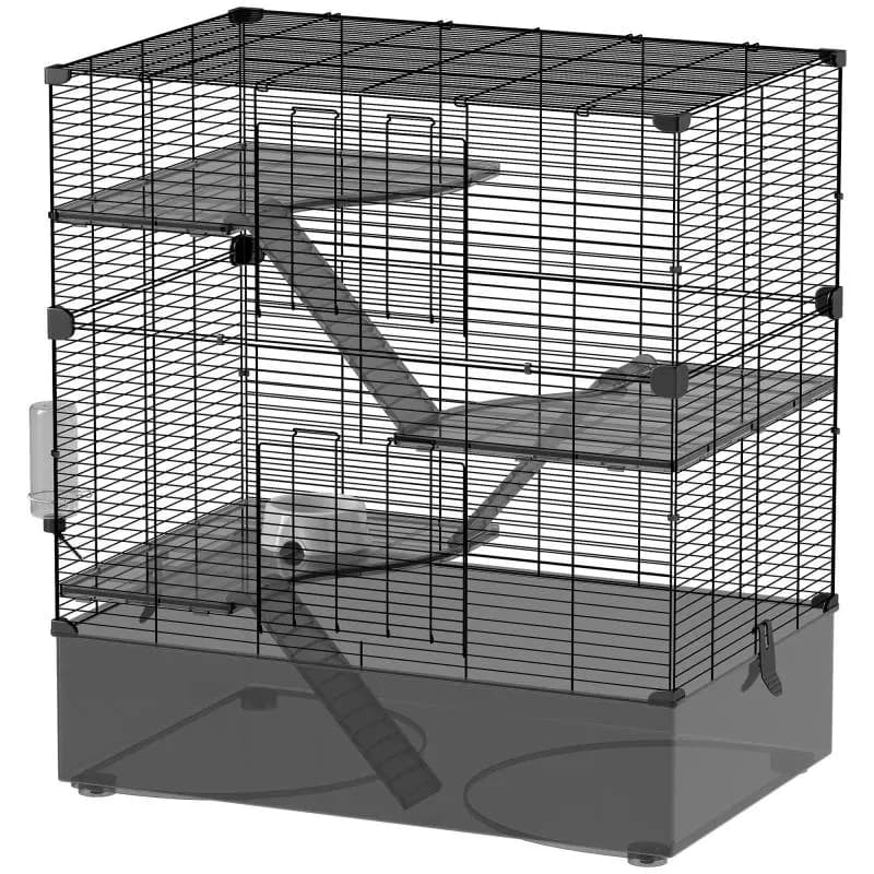 Multi-Level Small Animal Cage with Tray and Accessories Included – 73x47x80 cm – Black