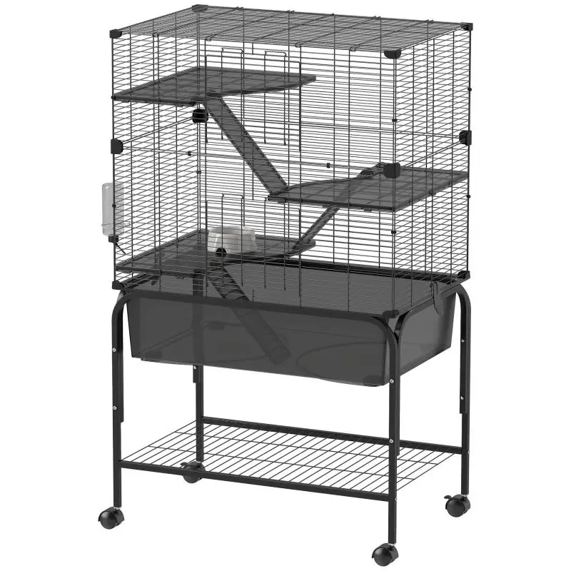 4-Tier Small Animal Cage with Wheels, Deep Tray, Ramps, Platforms, and Feeder – 73x47x123 cm – White