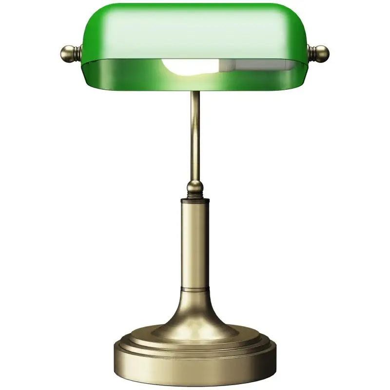 E27 Bankers Desk Lamp with Adjustable Shade and Rocker Switch – Green – For Home, Office, or Library