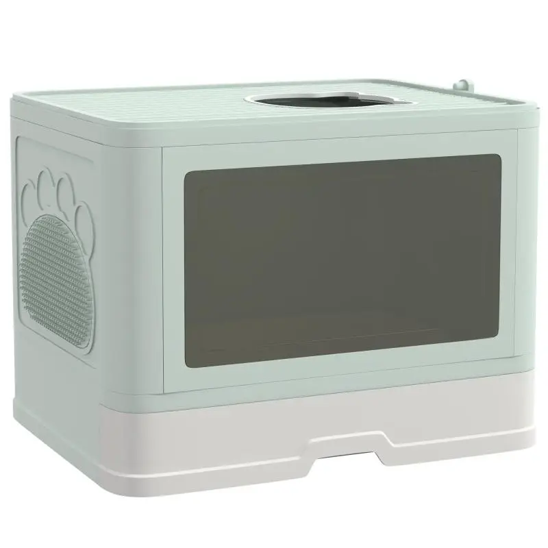 Enclosed Cat Litter Box with Scoop and Brush – 2-Door Design (Main Entrance & Top Exit) – 48.5 x 38 x 36.5 cm – Light Green