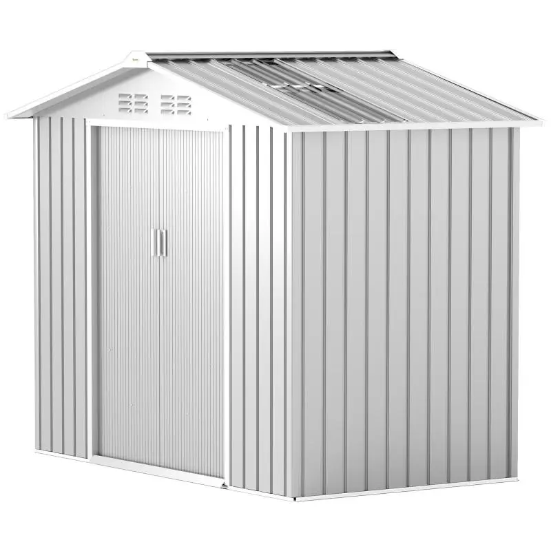 Silver-Grey Garden Shed (213x130x185 cm) with Sliding Doors and Skylight for Tool Storage