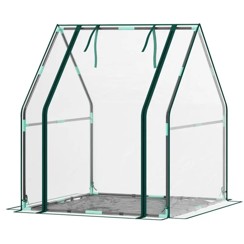 Outdoor Greenhouse with Zippered Door, Waterproof Base, and Steel Frame – 90x90x105 cm – Transparent