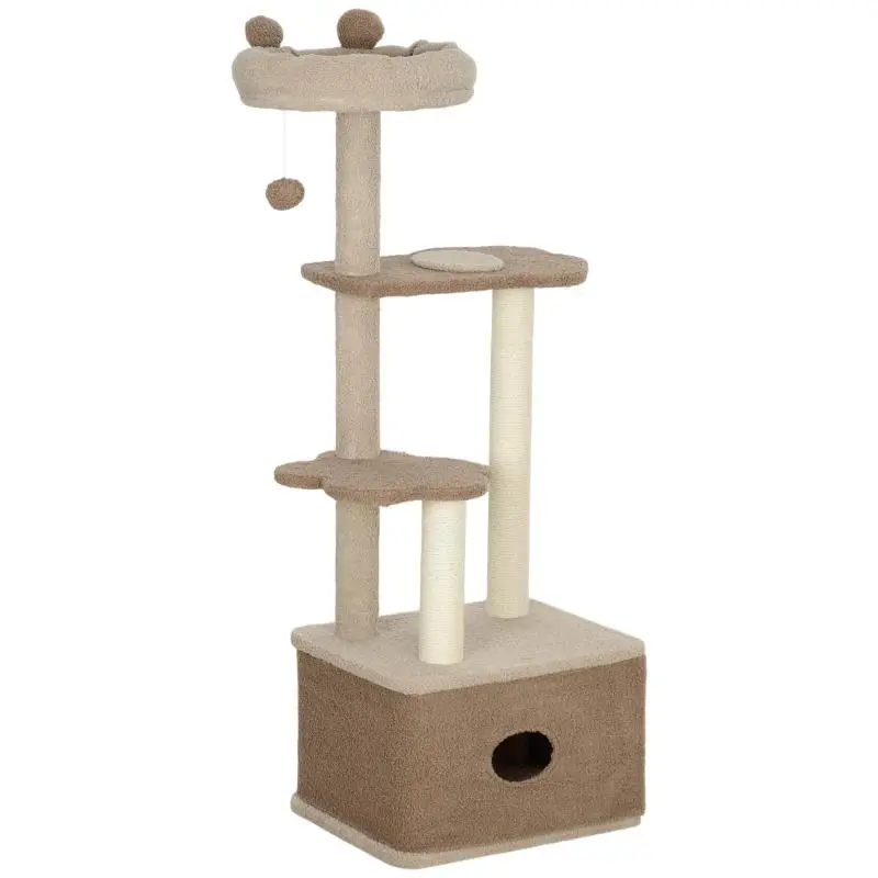 133 cm Tall Cat Scratching Tree – Cat Tower with Nest, Platforms, Hanging Ball, and Jute Post