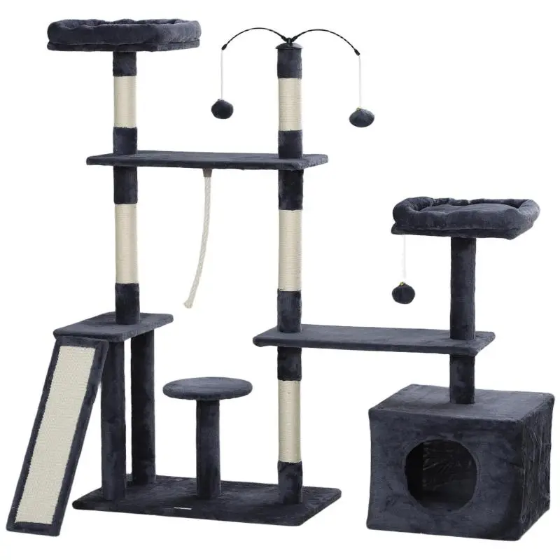 134cm Cat Scratching Post Cat Tower with Nests, Platforms, Toy Balls nd Sisal Posts Dark Grey