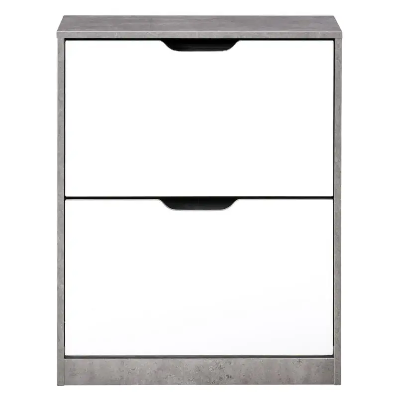 Modern Shoe Cabinet with 2 Drop-Down Drawers and Adjustable Shelves for 8 Pairs of Shoes – 62.5 x 26 x 81 cm – Grey