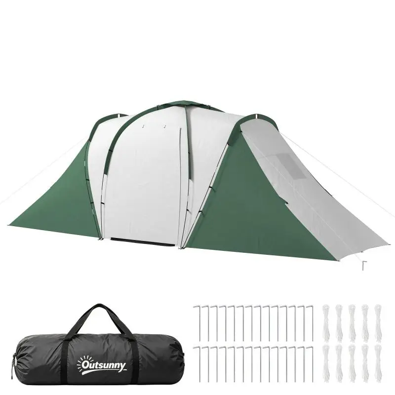4-Person Tent with 2 Bedrooms – Waterproof (3000 mm) – 555 x 225 x 190 cm – Grey/Green