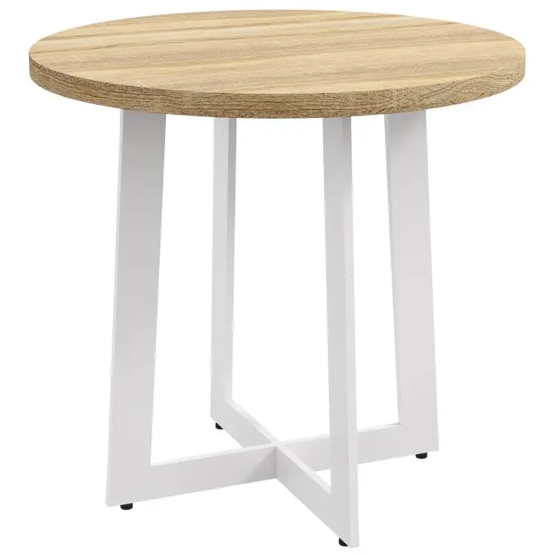Round Dining Table for 4 – Kitchen Table with Wooden Top and Crossed Steel Base