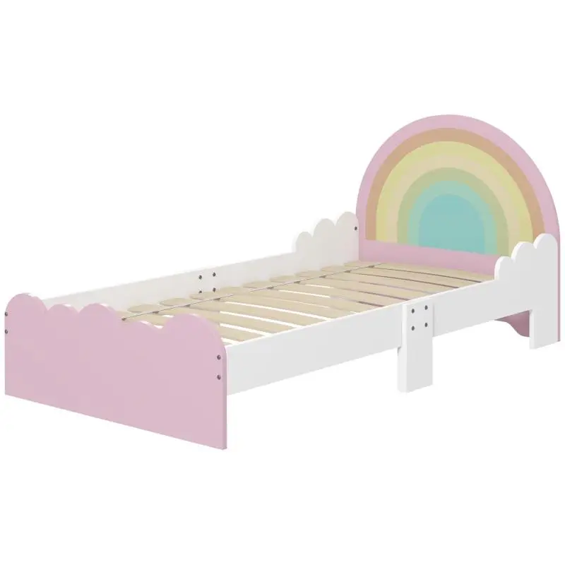 Rainbow-Shaped Wooden Kids' Bed (143x74x66 cm) – Modern Bedroom Furniture – 80 kg Load Capacity – Pink