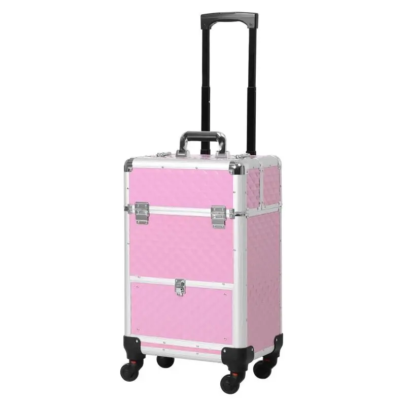 Professional Makeup Case with Drawer – Rolling Makeup Trolley for Travel and Work (34x25x62 cm) – Pink