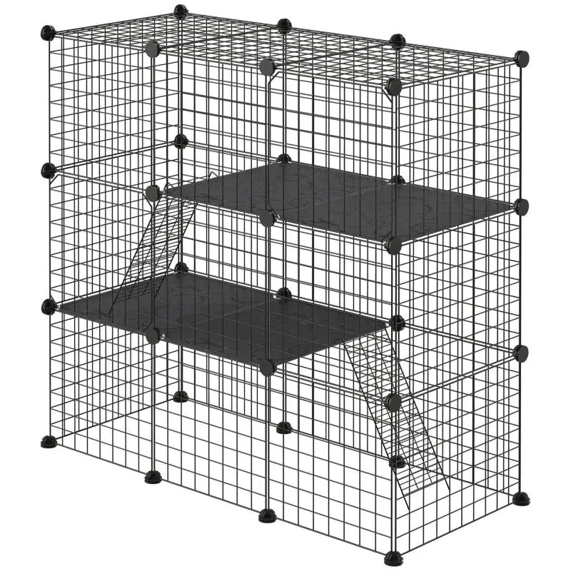 31-Panel Small Animal Cage / Pet Playpen for Kittens, Rabbits, and Chinchillas – 105x45x105 cm, Black