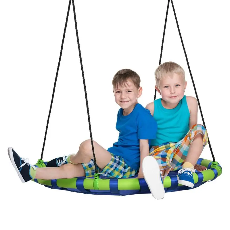 Height-Adjustable Childrens Nest Swing / Round Tree Swing for Ages 3+ ( Diameter100 x 120–180 cm) – Blue and Green