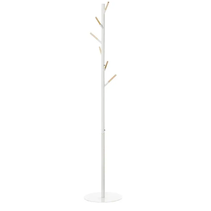 Wooden Freestanding Coat Rack with 6 Hooks for Clothes and Bags – For Living Room, Entryway, or Bedroom – 35x35x174 cm – White