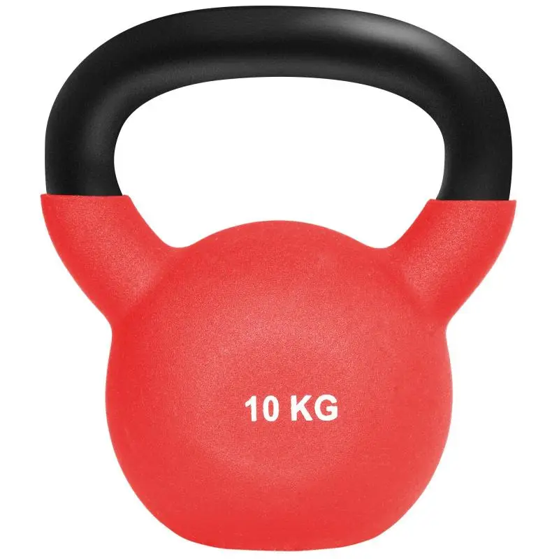 10 kg Cast Iron Kettlebell with Neoprene Coating for Strength Training, 19x12x22 cm, Red