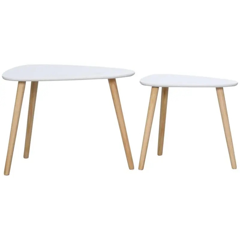 Set of 2 Nesting Side Tables for Living Room, Bedroom, or Office – 59.5 x 39.5 x 45 cm and 44.5 x 28.5 x 40 cm – White