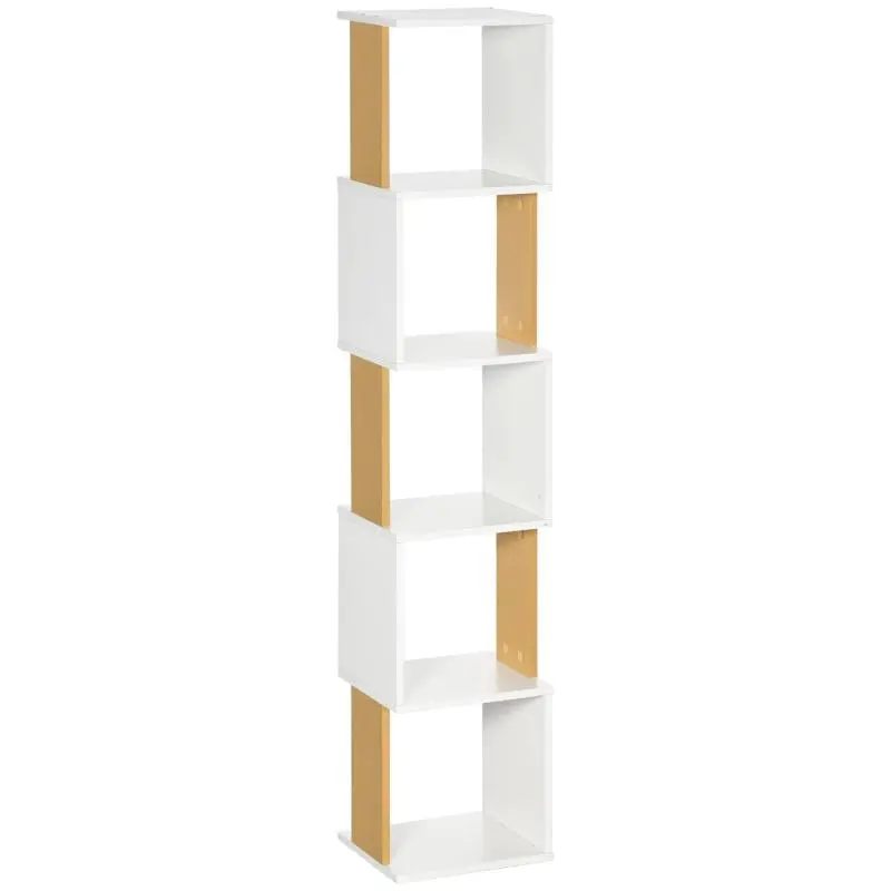 S-Shaped Bookcase/Bookshelf with 5 Shelves for Living Room or Office – White