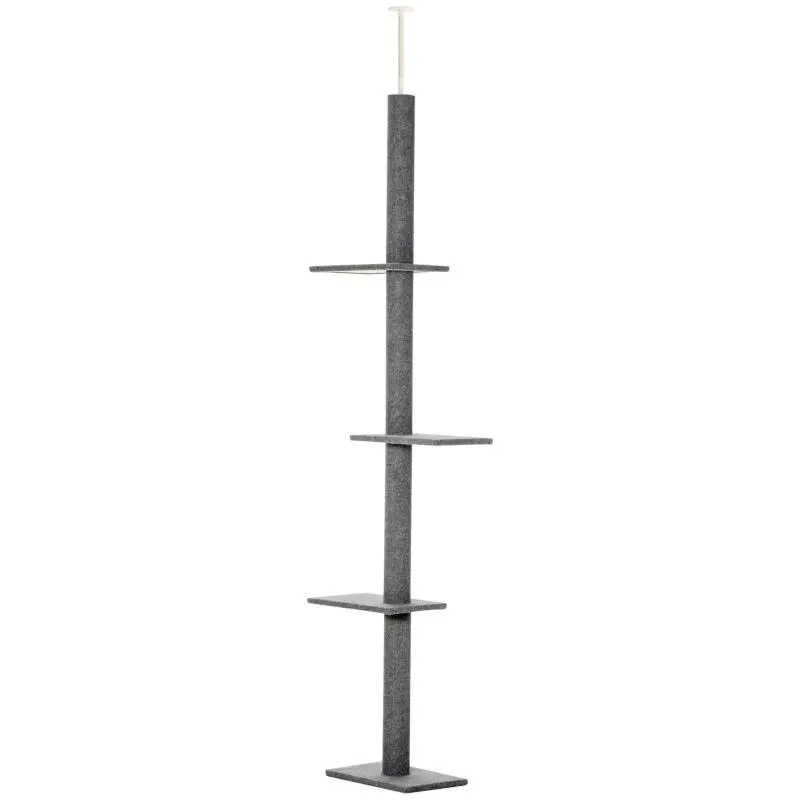 Floor-to-Ceiling Cat Scratching Tree / Cat Tower with Adjustable Height (43x27x228-260 cm) – Grey