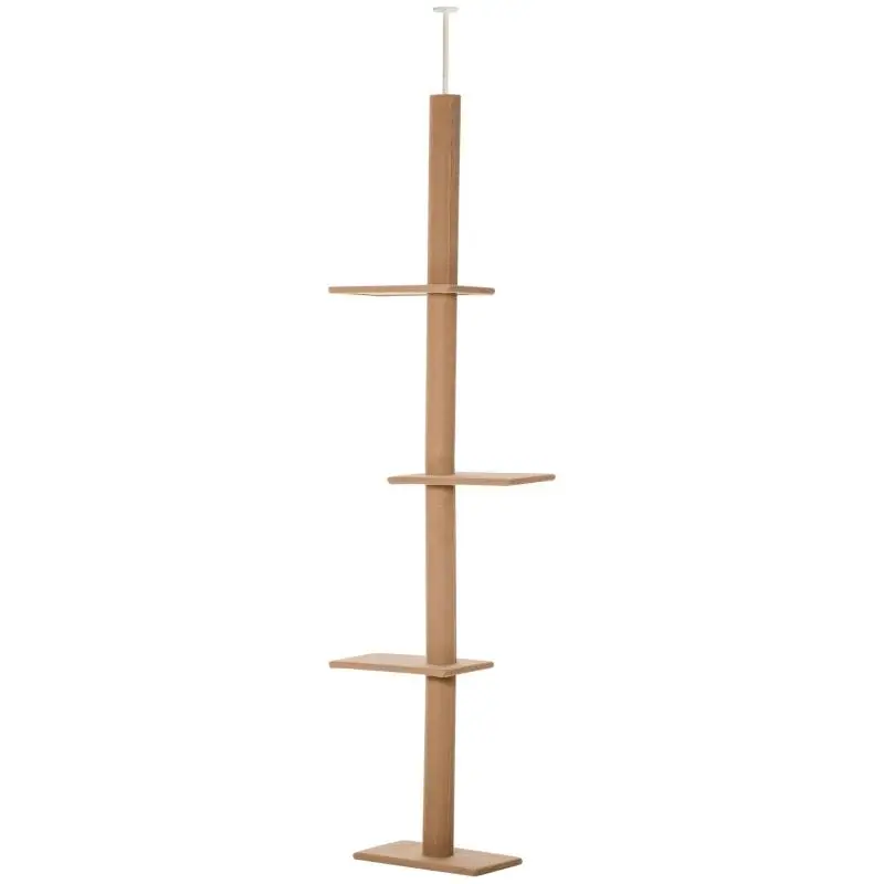 Floor-to-Ceiling Cat Scratching Tree / Adjustable-Height Cat Tower (43x27x228-260 cm) – Light Brown and Beige