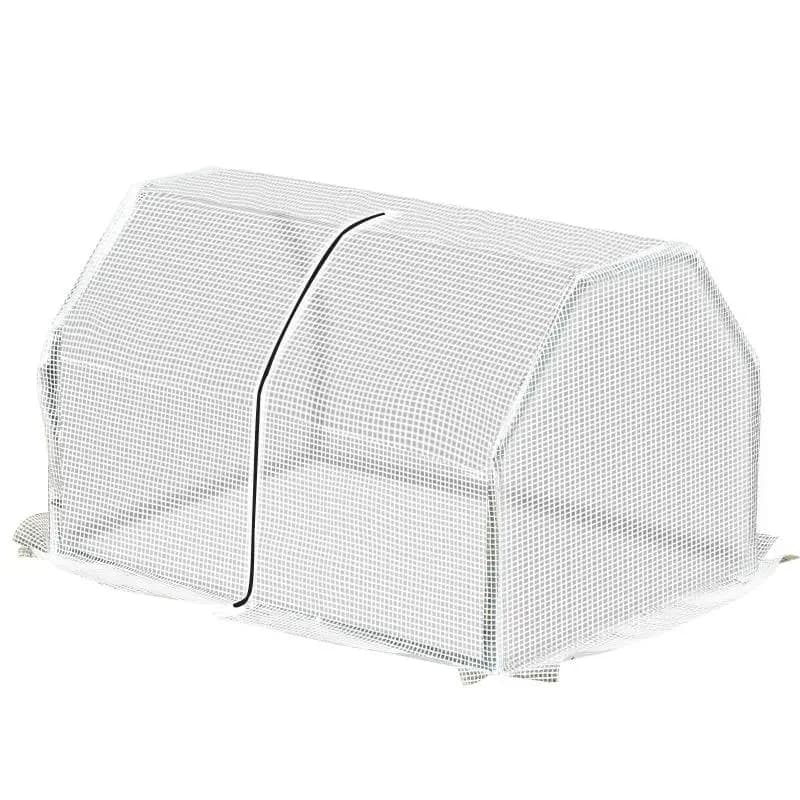 100x70x60 cm Terrace Greenhouse – Small Home Garden Nursery with Zipper for Plants and Flowers – Steel Frame, 140g/ square meter White PE Cover