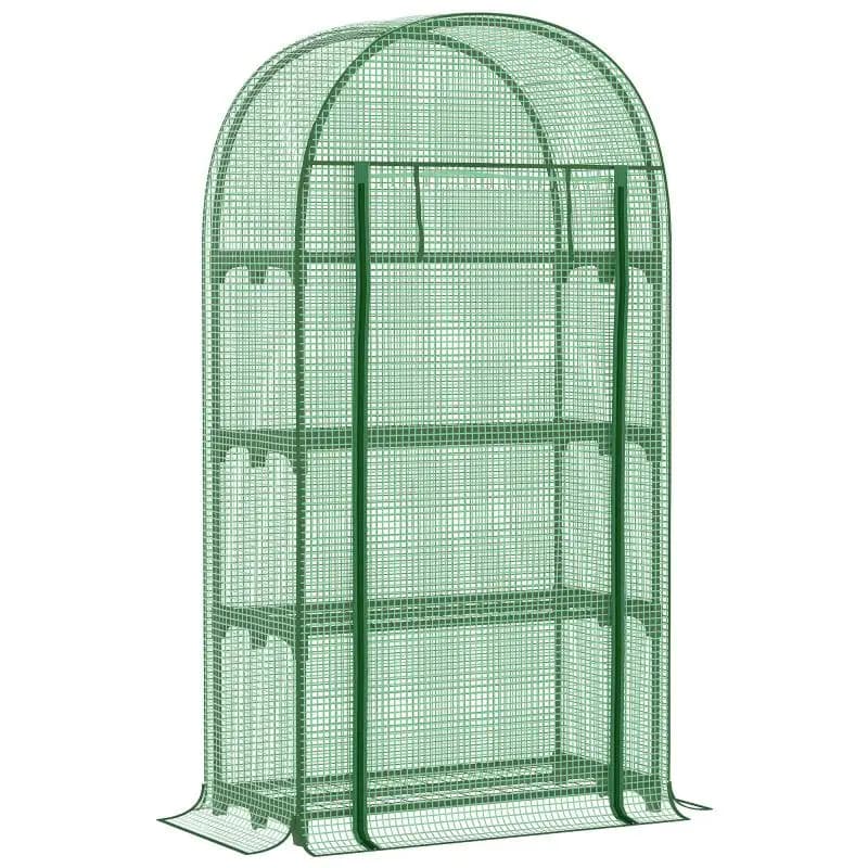 Garden Greenhouse with 4 Metal Shelves, Roll-Up Door, and PE Cover – Home Patio Nursery for Growing Plants, Flowers, and Potted Plants