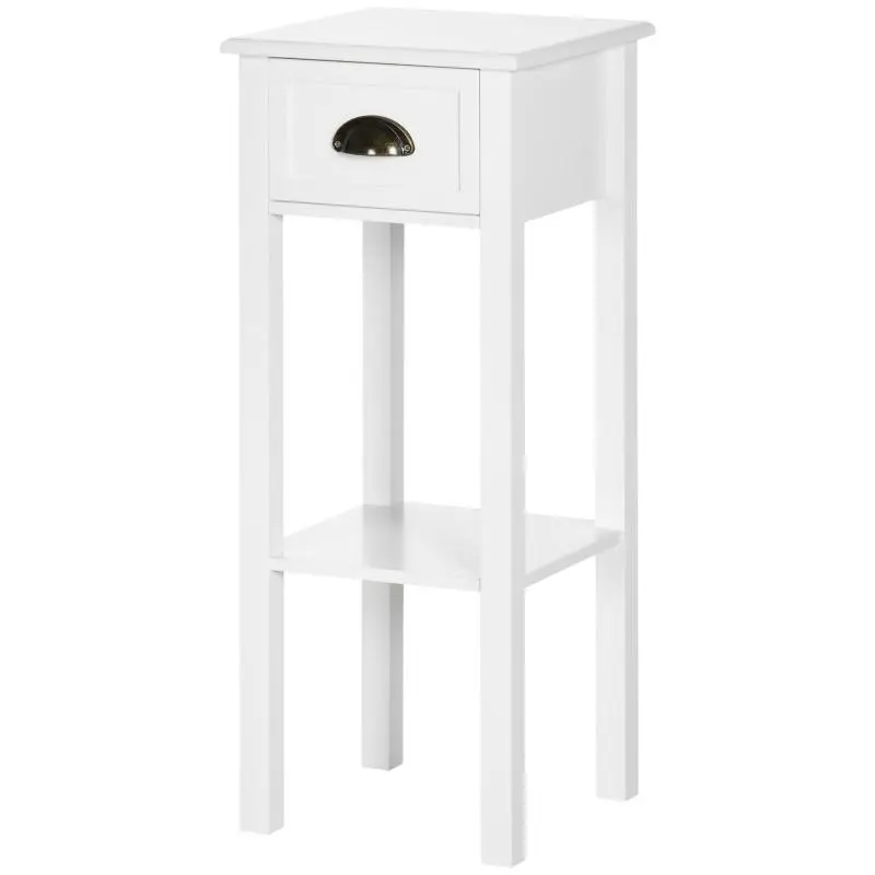 Side Table/Nightstand with Drawer and Storage Shelf, Modern Style for Living Room/Bedroom, 30x30x75 cm, White