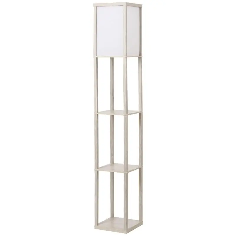 Floor Lamp with Storage Shelves, Modern Wooden Lamp, E27 Bulb, for Living Room, Bedroom, Office