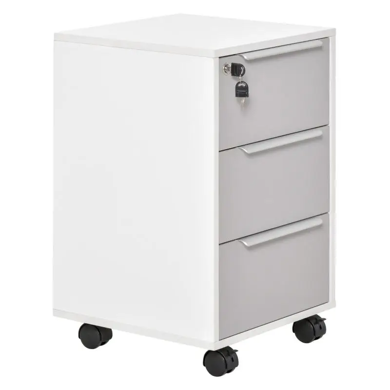 3-Drawer Mobile Filing Cabinet with Lock and 2 Keys for Study or Living Room, 40x40x63.5 cm, White and Grey