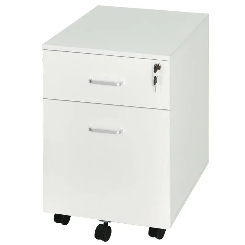 Mobile Office Filing Cabinet with 2 Drawers for A4 Documents and Lock, 40x49x58 cm, White