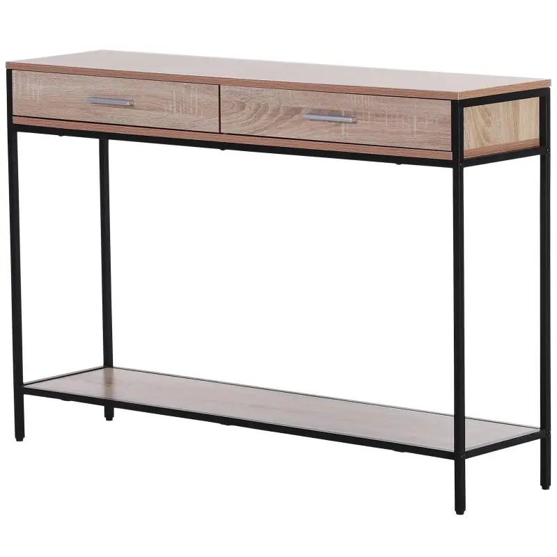 Entryway Console Table with Drawers and Steel Frame for Hallway/Foyer – 120x30x81.5 cm – Oak